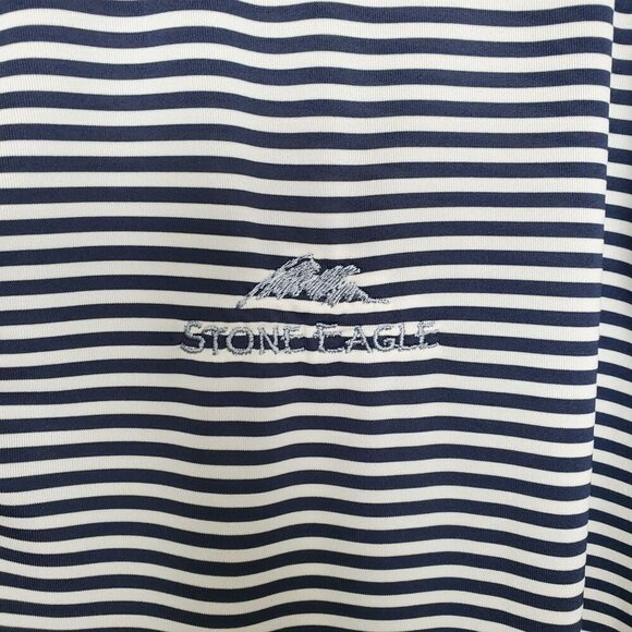 FootJoy Mens Golf Polo Size M Blue White Striped Short Sleeve Button LOGO - Picture 3 of 9